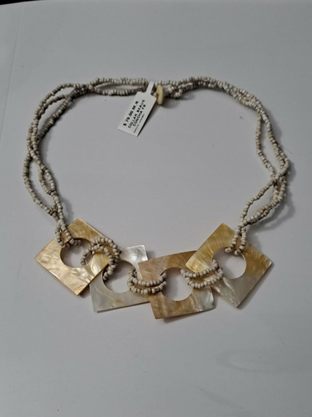 RARE Vintage Indonesian Mother of Pearl Statement Necklace Artisan Shell Collar